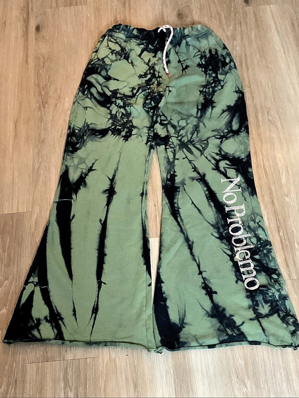 Aries No Problemo Tie-Dye Sweatpants Wide-Leg Cotton Pants Green & Black